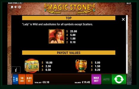 Magic Stone Slot Machine Paytable Screen