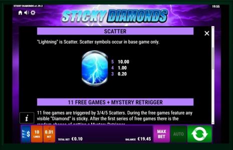 Sticky Diamonds Slot Machine Scatter Awards Screen