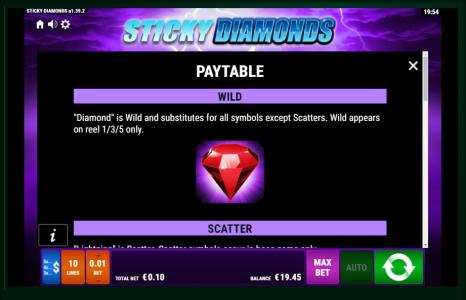 Sticky Diamonds Slot Machine Wild Symbol Screen