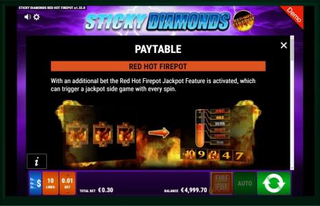 Sticky Diamonds Slot Machine Paytable Screen