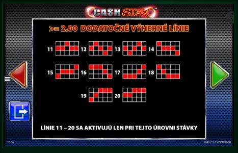 Cash Stax Slot Machine Paylines Screen