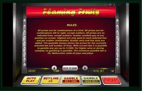 Flaming Fruits Slot Machine Game Rules Screen