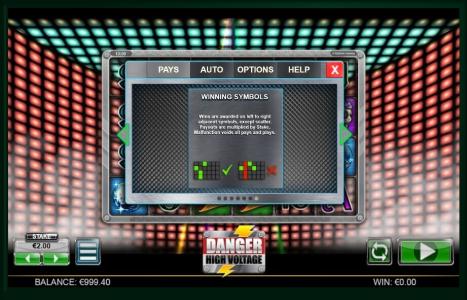 Danger High Voltage Slot Machine Paylines Screen
