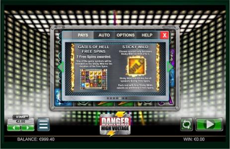 Danger High Voltage Slot Machine Free Spins Bonus Screen
