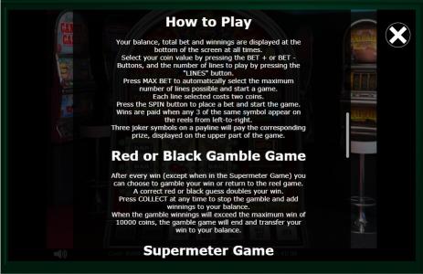 Joker 10000 Slot Machine How to Play and Gamble Feature Screen