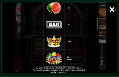 Joker 10000 Slot Machine Paytable Screen