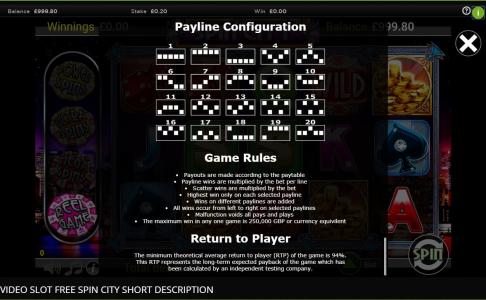 Free Spin City Slot Machine Paylines Screen