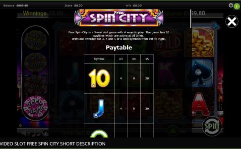 Free Spin Slot Machine Paytable Screen