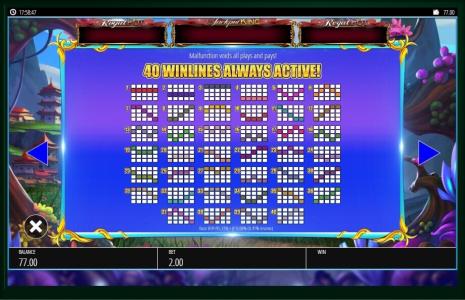 Angel Princess Slot Machine Paylines Screen