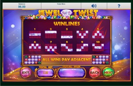 Jewel Twist Slot Machine Paylines Screen