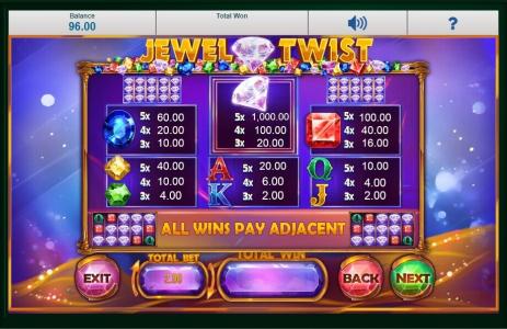 Jewel Twist Slot Machine Paytable Screen