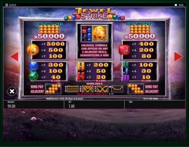 Jewel Strike Slot Machine Paytable Screen