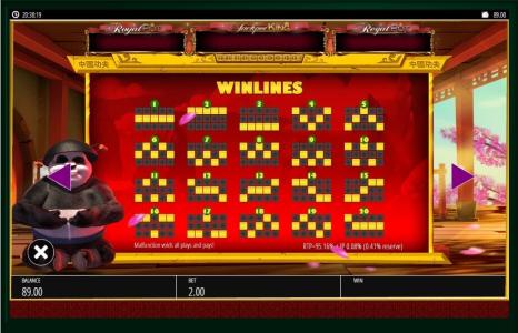 Paws of Fury Slot Machine Paytable Screen