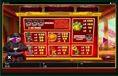 Paws of Fury Slot Machine Paytable Screen