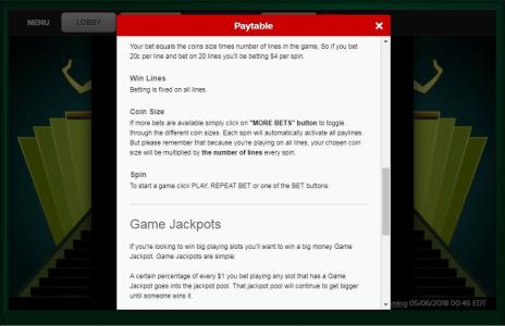 Diamond Bonanza Slot Machine Paytable Screen
