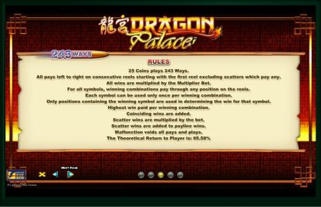 Dragon Palace Slot Machine Game Rules Screen