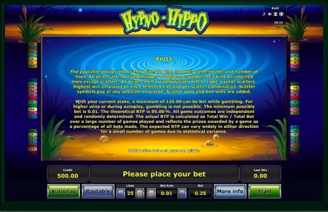 Hypno Hippo Slot Machine Game Rules Screen