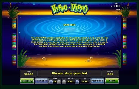 Hypno Hippo Slot Machine Game Rules Screen