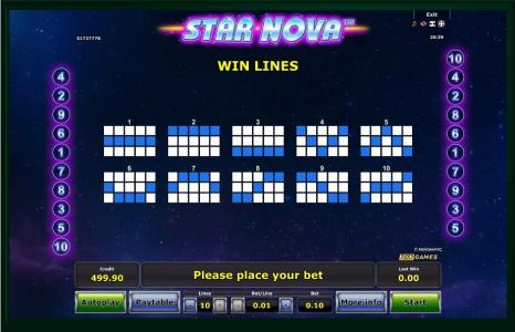 Star Nova Slot Machine Paylines Screen