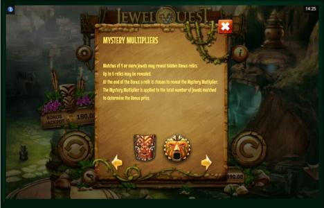 Jewel Quest Riches Slot Machine Mystery Multipliers Feature Screen