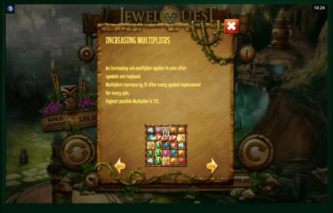 Jewel Quest Riches Slot Machine Increasing Multipliers Feature Screen
