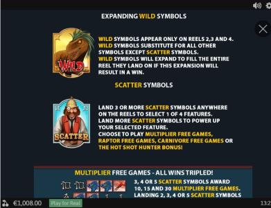 Jurassic Island Slot Machine Scatter Awards and Wild Symbol Screen