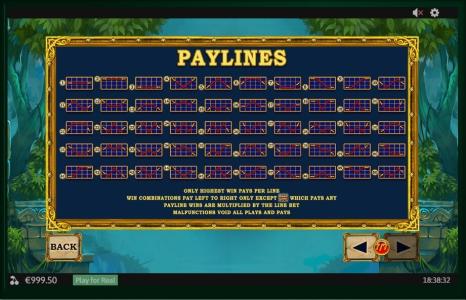 Jungle Giants Slot Machine Paylines Screen