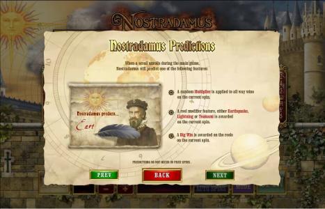 Nostradamus Slot Machine Nostradamus Predictions Feature Screen
