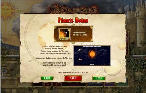 Nostradamus Slot Machine Planets Bonus Screen
