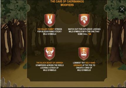 Monty Python and the Holy Grail Slot Machine Cave of Caerbannog Modifiers Screen