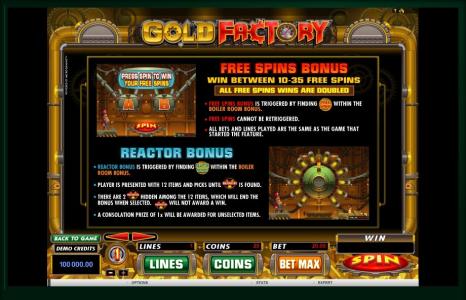 Gold Factory Slot Machine Free Spins Bonus Screen