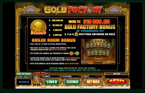 Gold Factory Slot Machine Bonus Game Screen