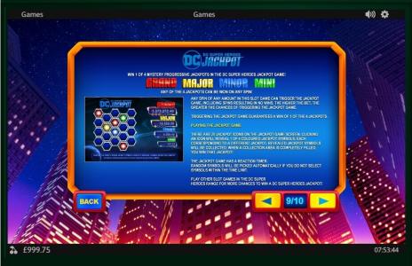 Superman II Slot Machine Game Information Screen