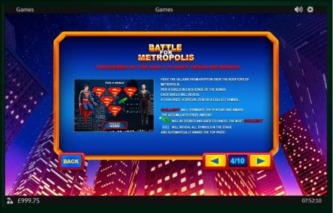 Superman II Slot Machine Battle for Metropolis Information Screen