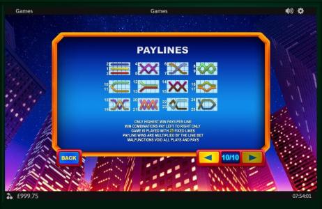 Superman II Slot Machine Paylines Screen