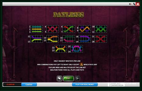 The Pyramid of Ramesses Slot Machine Paylines Screen