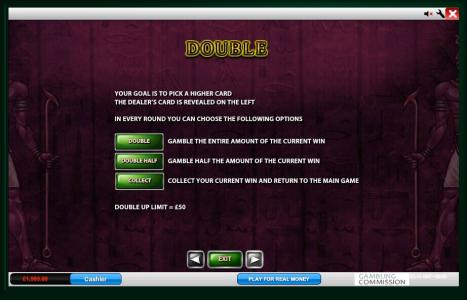 The Pyramid of Ramesses Slot Machine Double or Gamble Game Information Screen