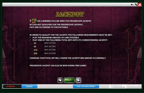 The Pyramid of Ramesses Slot Machine Jackpot Information Screen