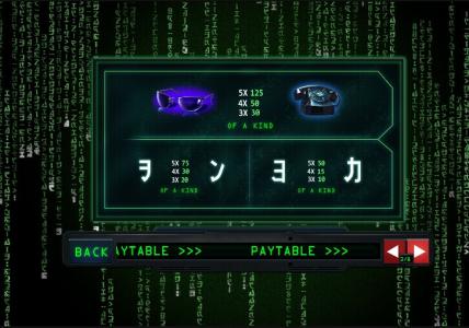 The Matrix Slot Machine Paytable Screen