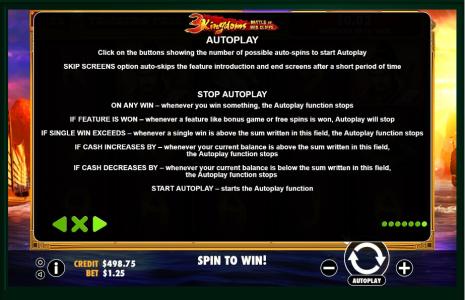 3 Kingdoms Battle of Red Cliffs Slot Machine Autoplay Settings Screen
