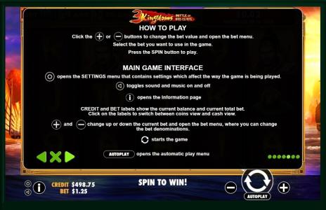 3 Kingdoms Battle of Red Cliffs Slot Machine How to Play Instructions Screen
