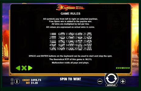3 Kingdoms Battle of Red Cliffs Slot Machine Paylines Screen