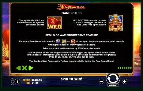 3 Kingdoms Battle of Red Cliffs Slot Machine Scatter Awards and Wild Symbol Screen
