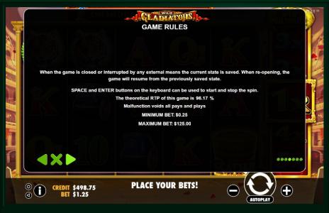 Wild Gladiators Slot Machine Game Rules Screen