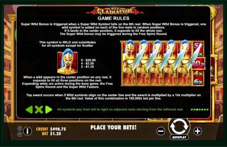 Wild Gladiators Slot Machine Game Rules Screen