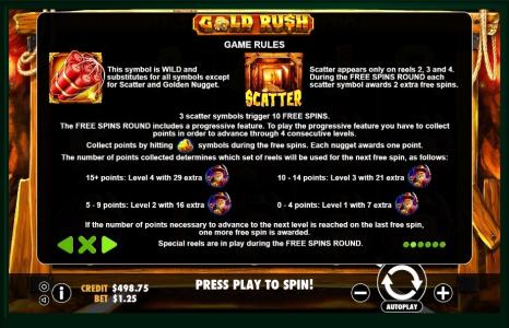Gold Rush Slot Machine Scatter Awards and Wild Symbol Screen