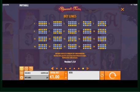 Rapunzels Tower Slot Machine Paylines Screen