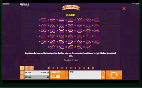 Pied Piper Slot Machine Paylines Screen