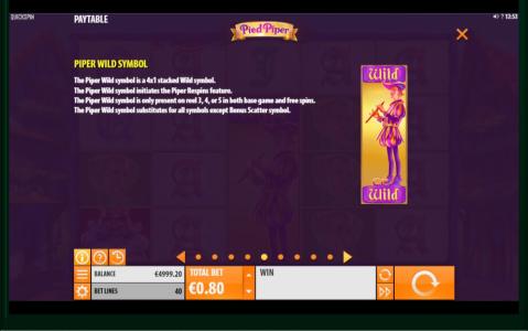 Pied Piper Slot Machine Wild Symbol Screen