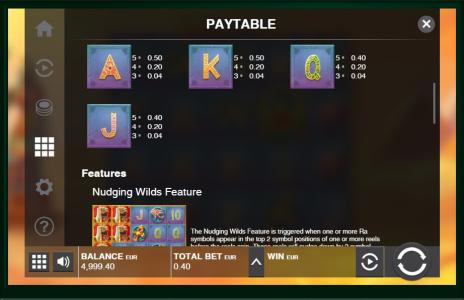 Blaze Of Ra Slot Machine Paytable Screen